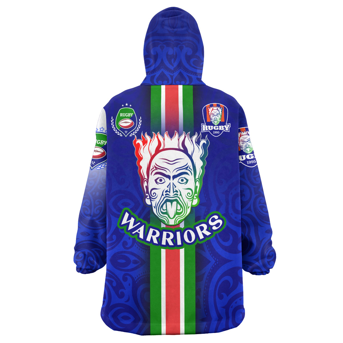 Warriors Rugby Snug Hoodie - Custom Warriors Rugby Ball Maori Patterns Sport Style Wearable Blanket Hoodie - Vibe Hoodie Shop