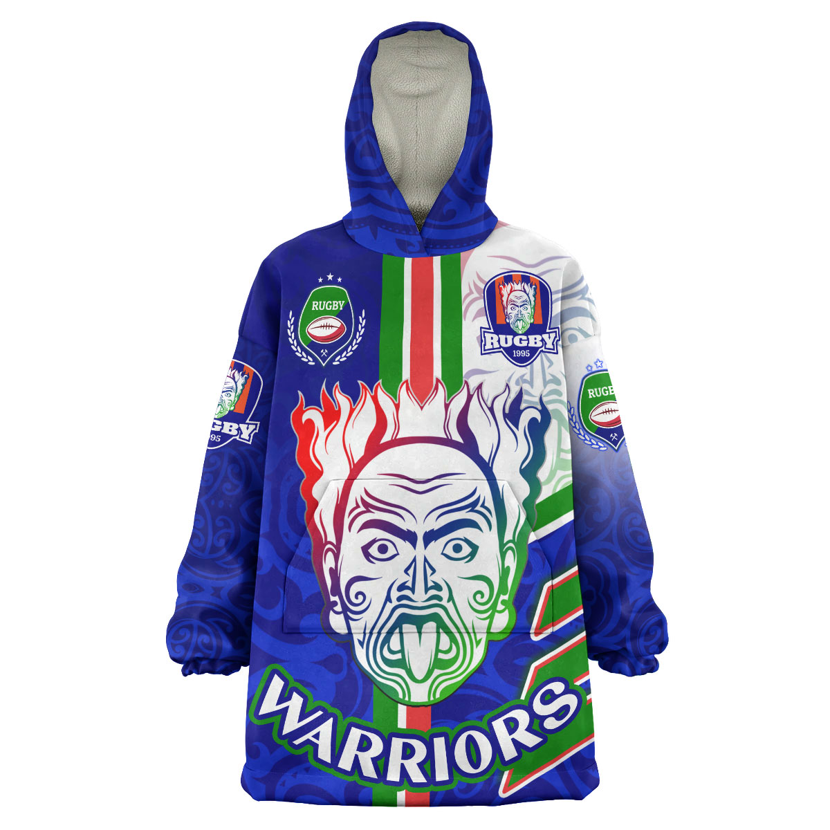 Warriors Rugby Snug Hoodie - Custom Warriors Rugby Ball Maori Patterns Sport Style Wearable Blanket Hoodie - Vibe Hoodie Shop