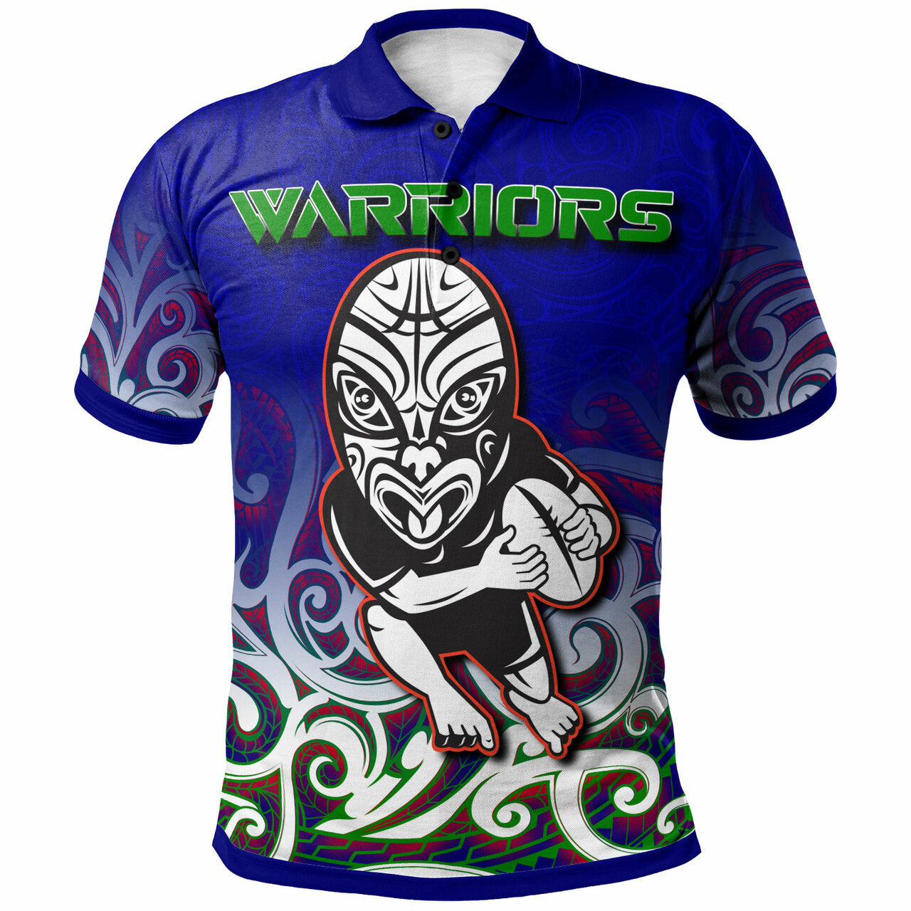 Warriors Rugby Polo Shirt - Custom Warriors Ruby Maori Patterns Polo Shirt LT10 - Vibe Hoodie Shop