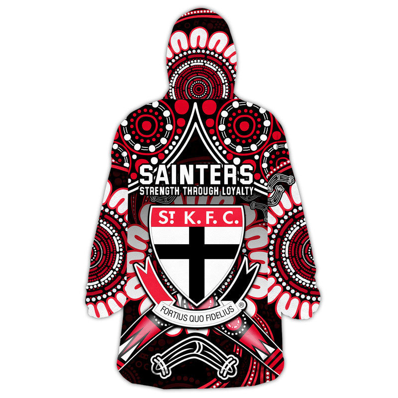 St Kilda Saints Wearable Blanket Hoodie Boomerang Indigenous Dots - Vibe Hoodie Shop