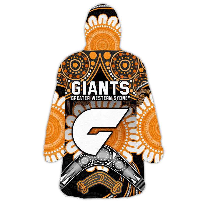 Giants Football Wearable Blanket Hoodie Boomerang Indigenous Dots - Vibe Hoodie Shop