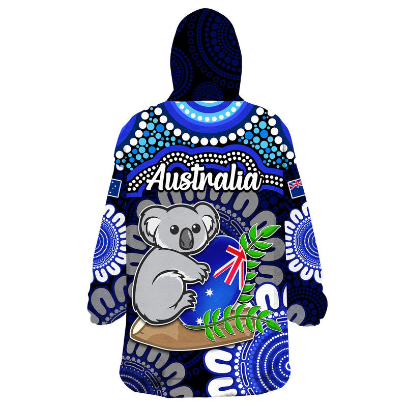 Australia Koala Aboriginal Wearable Blanket Hoodie Koala Hugging Rugby Ball Blue - Vibe Hoodie Shop