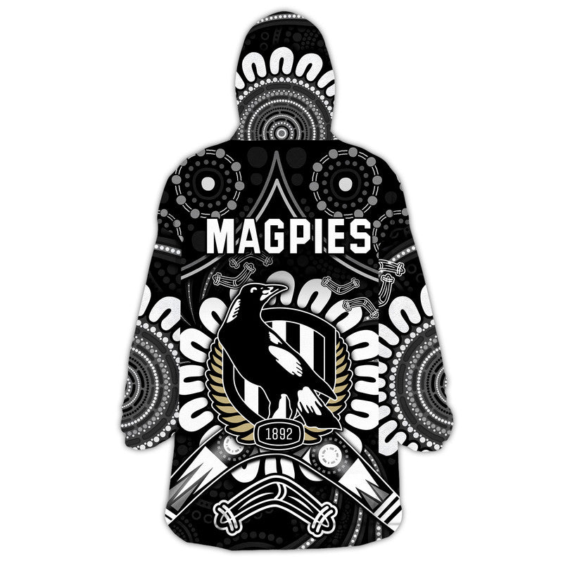 Magpies Football Wearable Blanket Hoodie Boomerang Indigenous Dots - Vibe Hoodie Shop