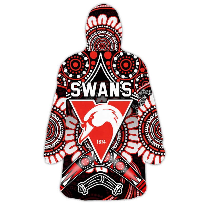 Swans Football Wearable Blanket Hoodie Boomerang Indigenous Dots - Vibe Hoodie Shop