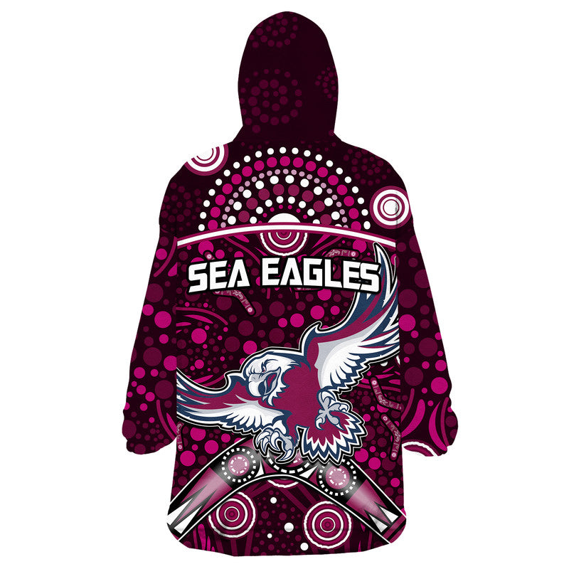 Sea Eagles Rugby Wearable Blanket Hoodie Boomerang Indigenous Dots - Vibe Hoodie Shop