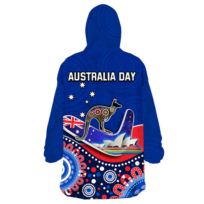 Australia Day Wearable Blanket Hoodie Indigenous Kangaroo And Boomerang - Vibe Hoodie Shop