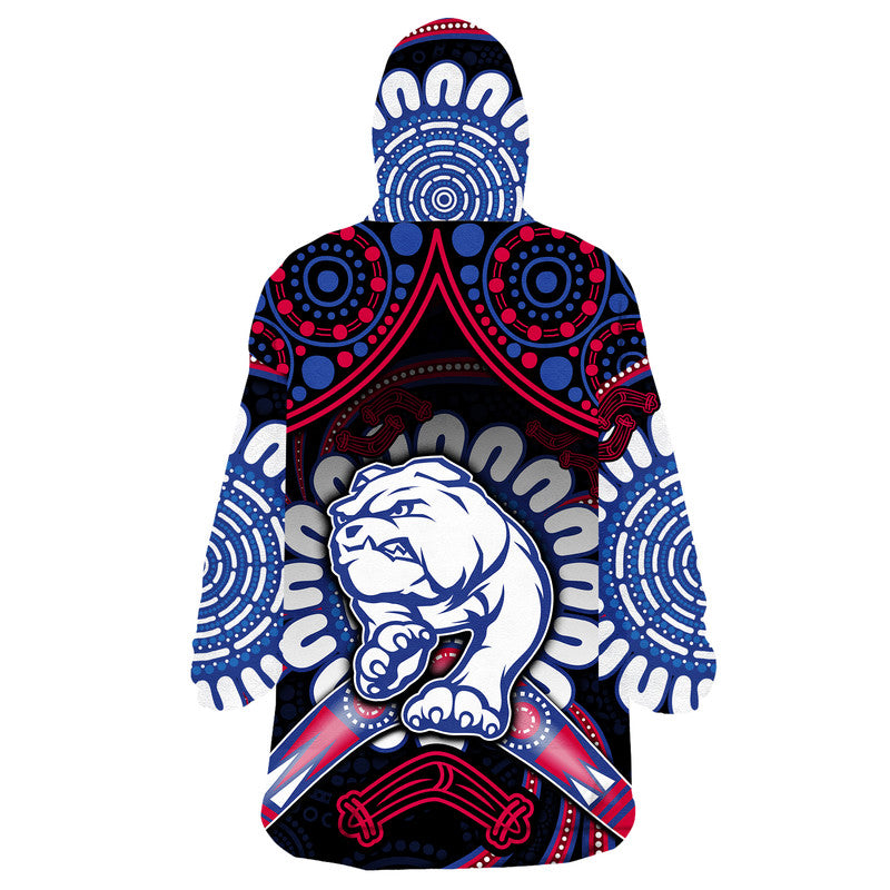 Western Bulldogs Football Wearable Blanket Hoodie Boomerang Indigenous Dots - Vibe Hoodie Shop