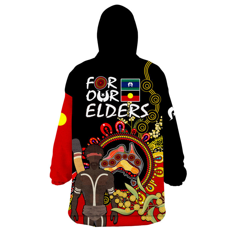 NAIDOC 2023 Indigenous Wearable Blanket Hoodie Australia Map With Golden Wattle - Vibe Hoodie Shop