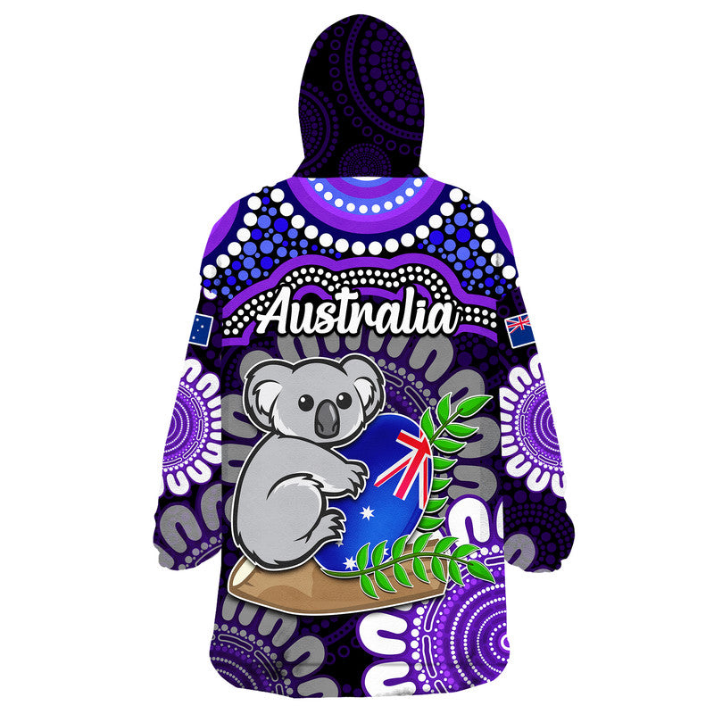 Australia Koala Aboriginal Wearable Blanket Hoodie Koala Hugging Rugby Ball Purple - Vibe Hoodie Shop