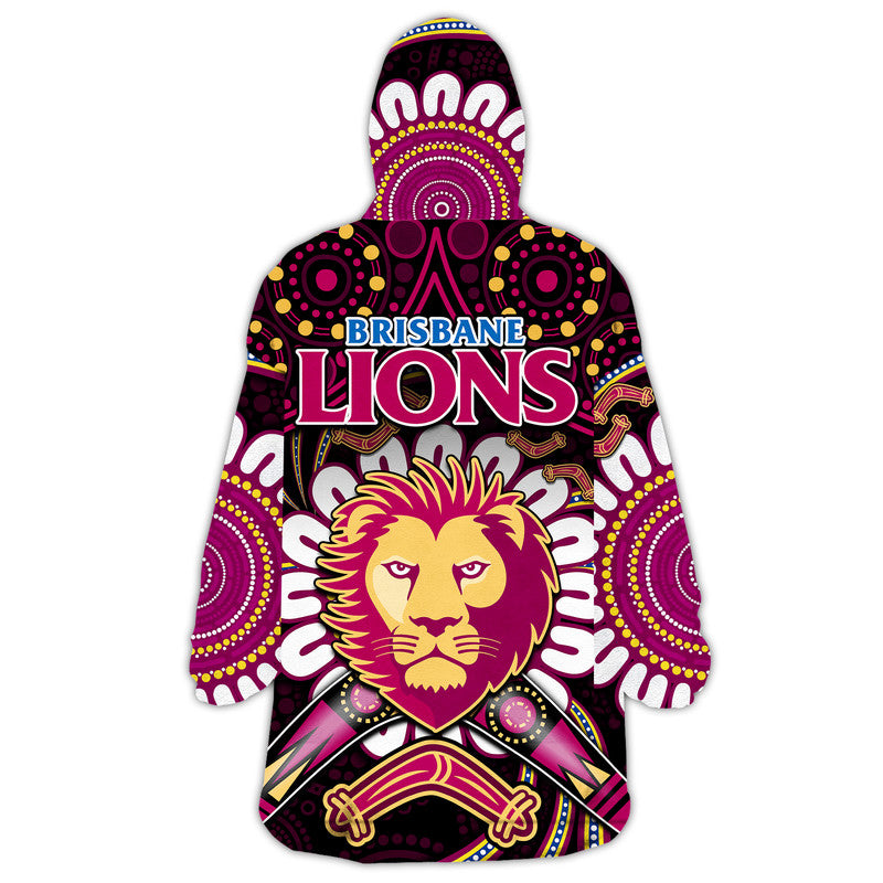 Brisbane Lions Football Wearable Blanket Hoodie Boomerang Indigenous Dots - Vibe Hoodie Shop