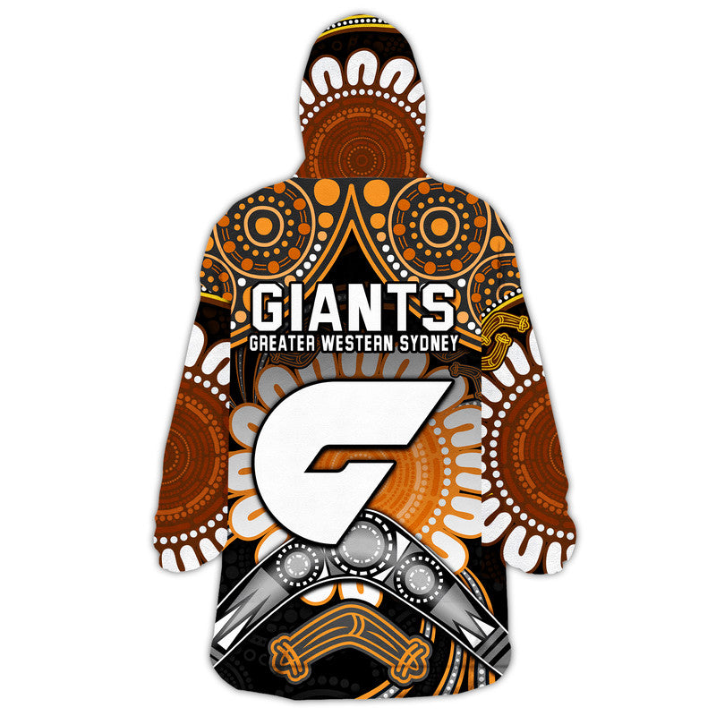 Hawks Football Wearable Blanket Hoodie Boomerang Indigenous Dots - Vibe Hoodie Shop