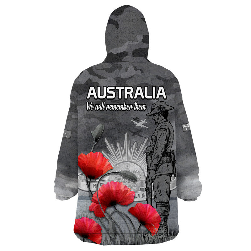 Remembrance Day Wearable Blanket Hoodie Soldier Australian Army Rising Sun With Red Poppy - Vibe Hoodie Shop