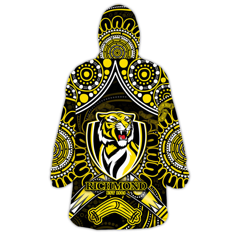 Richmond Tigers Football Wearable Blanket Hoodie Boomerang Indigenous Dots - Vibe Hoodie Shop