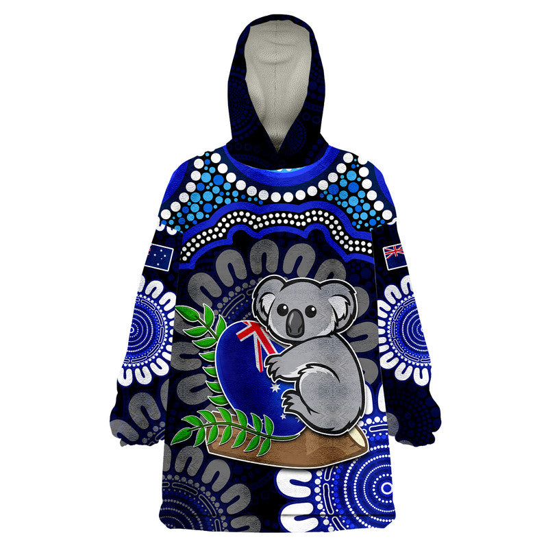 Australia Koala Aboriginal Wearable Blanket Hoodie Koala Hugging Rugby Ball Blue - Vibe Hoodie Shop
