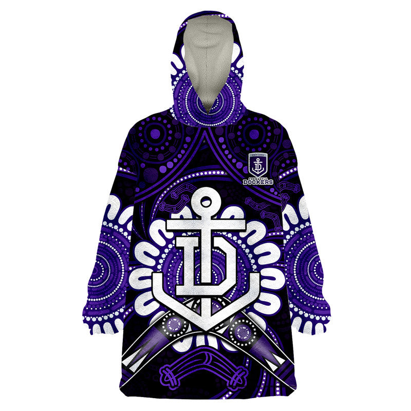 (Custom Personalised) Dockers Football Wearable Blanket Hoodie Boomerang Indigenous Dots - Vibe Hoodie Shop