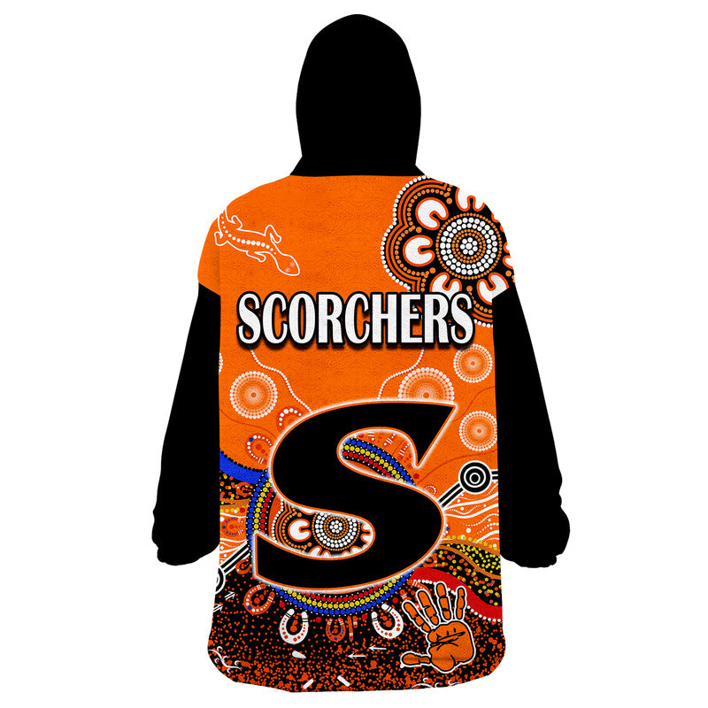 Perth Scorchers Wearable Blanket Hoodie Cricket Indigenous Aboriginal Lizard Version - Vibe Hoodie Shop