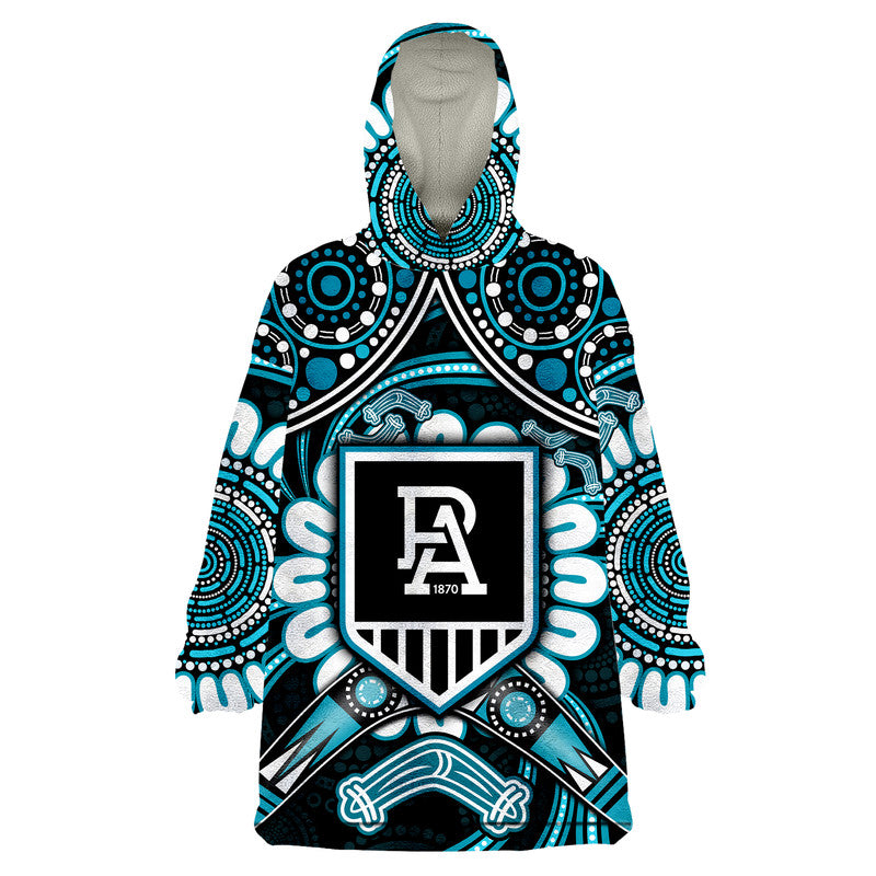 Port Adelaide Power Wearable Blanket Hoodie Boomerang Indigenous Dots - Vibe Hoodie Shop