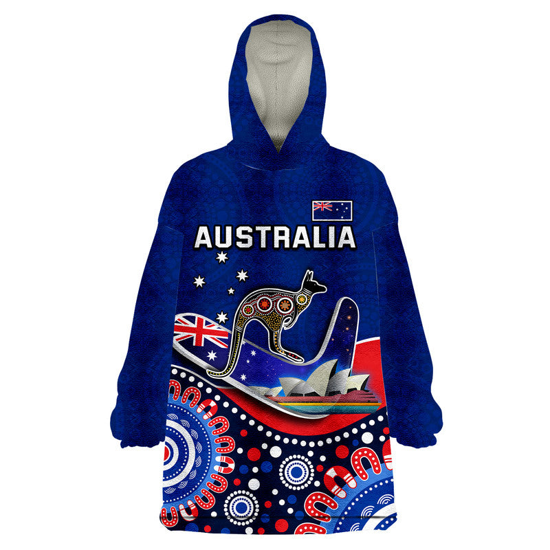 Australia Day Wearable Blanket Hoodie Indigenous Kangaroo And Boomerang - Vibe Hoodie Shop