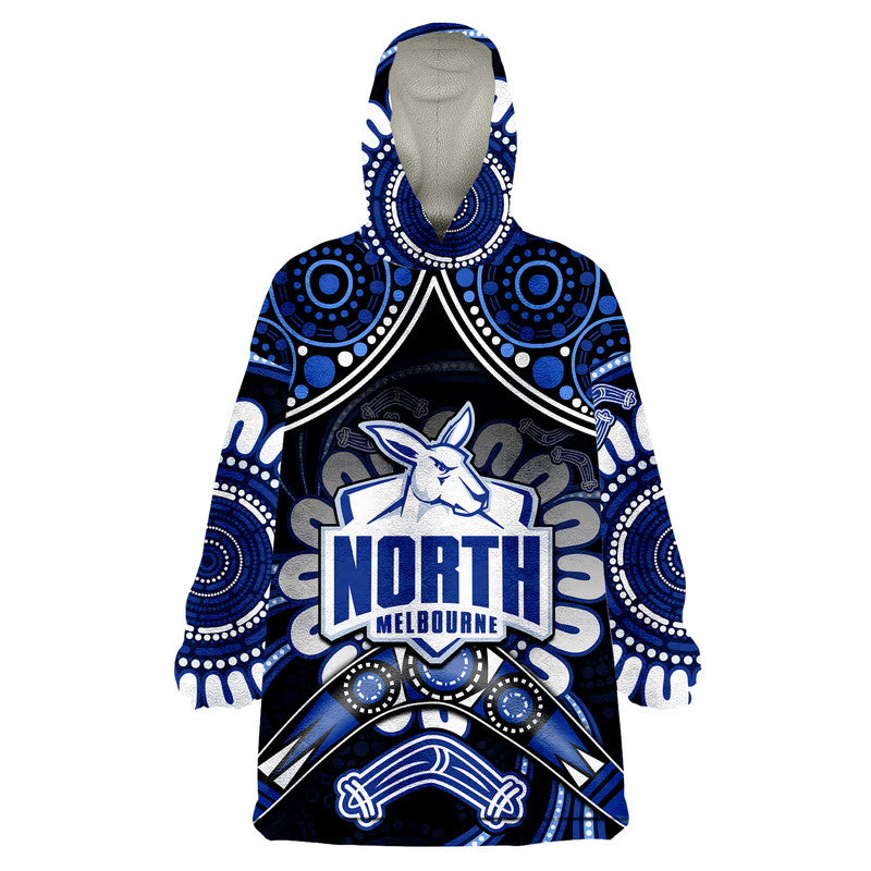 (Custom Personalised) Kangaroos Football Wearable Blanket Hoodie Boomerang Indigenous Dots - Vibe Hoodie Shop