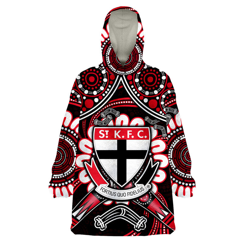 (Custom Personalised) St Kilda Saints Wearable Blanket Hoodie Boomerang Indigenous Dots - Vibe Hoodie Shop