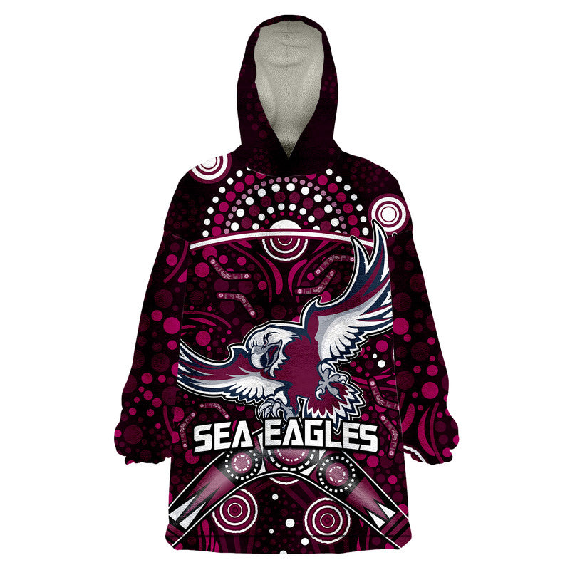 Sea Eagles Rugby Wearable Blanket Hoodie Boomerang Indigenous Dots - Vibe Hoodie Shop