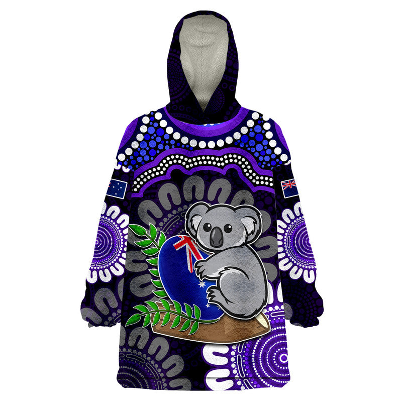 Australia Koala Aboriginal Wearable Blanket Hoodie Koala Hugging Rugby Ball Purple - Vibe Hoodie Shop