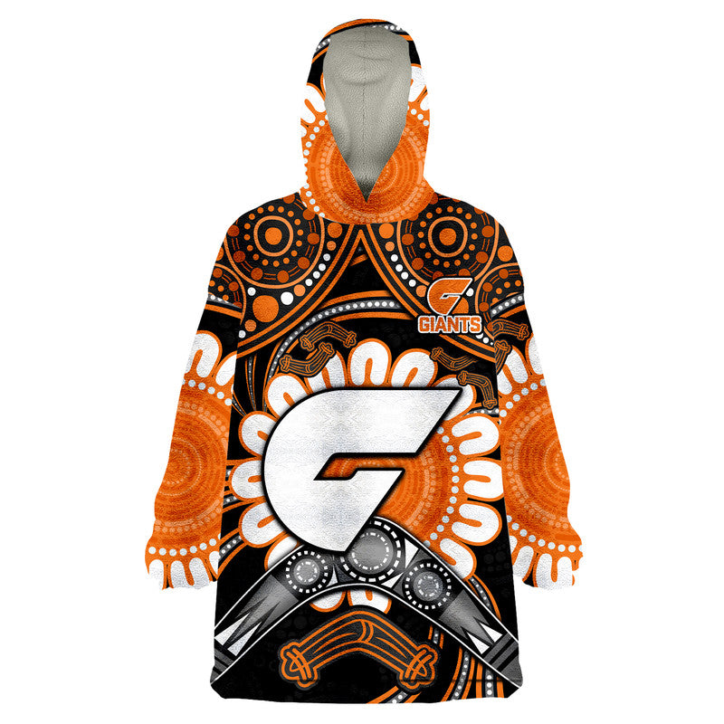 Giants Football Wearable Blanket Hoodie Boomerang Indigenous Dots - Vibe Hoodie Shop