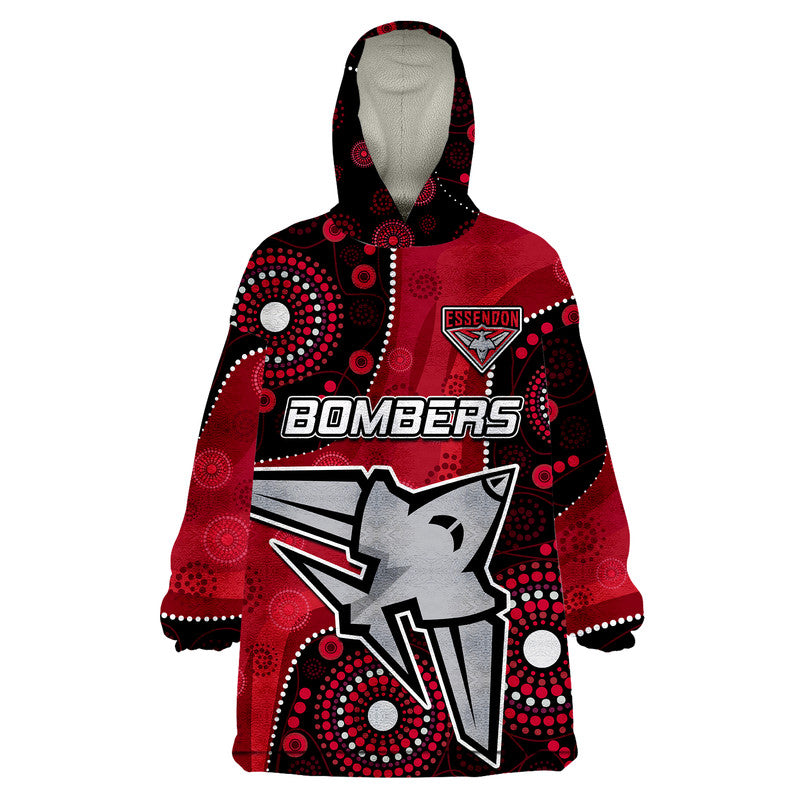 (Custom Personalised) Essendon Football Aboriginal Bombers Wearable Blanket Hoodie - Vibe Hoodie Shop