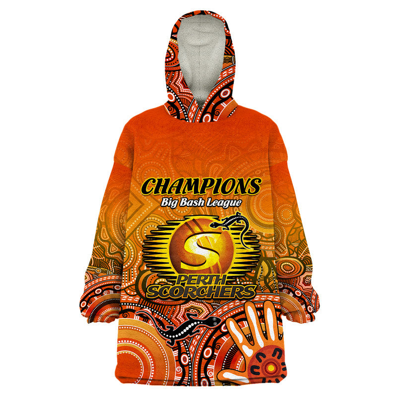 (Custom Personalised) Perth Scorchers Champions Wearable Blanket Hoodie Lizard Indigenous Aboriginal - Vibe Hoodie Shop