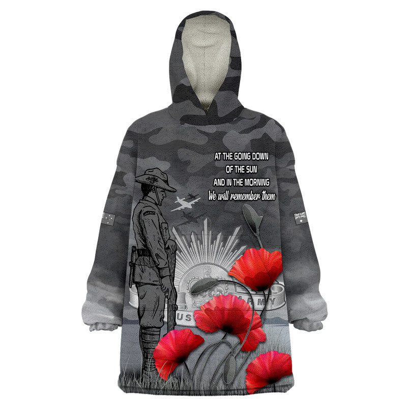 Remembrance Day Wearable Blanket Hoodie Soldier Australian Army Rising Sun With Red Poppy - Vibe Hoodie Shop