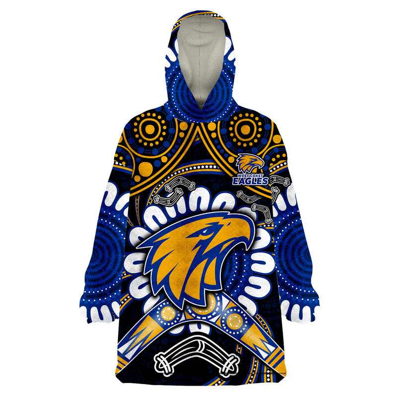 West Coast Eagles Wearable Blanket Hoodie Boomerang Indigenous Dots - Vibe Hoodie Shop