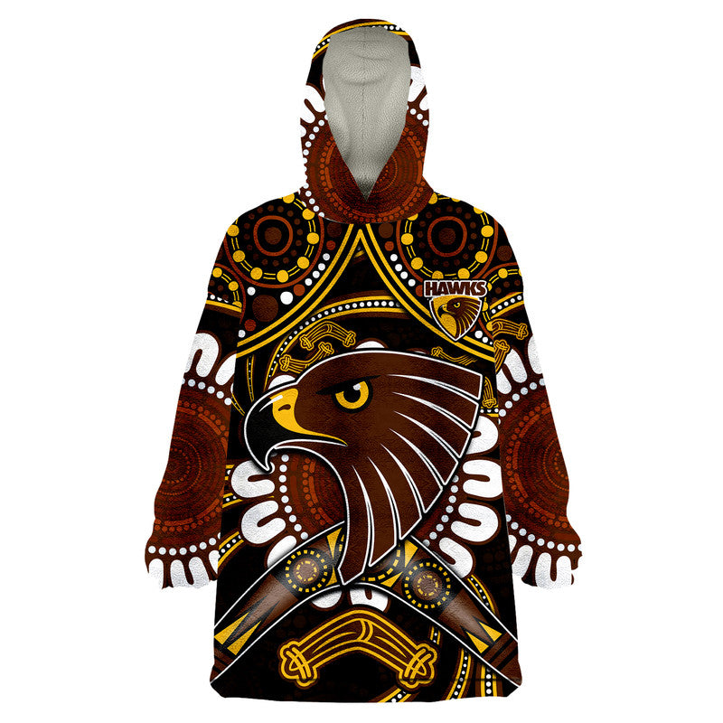 (Custom Personalised) Hawks Football Wearable Blanket Hoodie Boomerang Indigenous Dots - Vibe Hoodie Shop