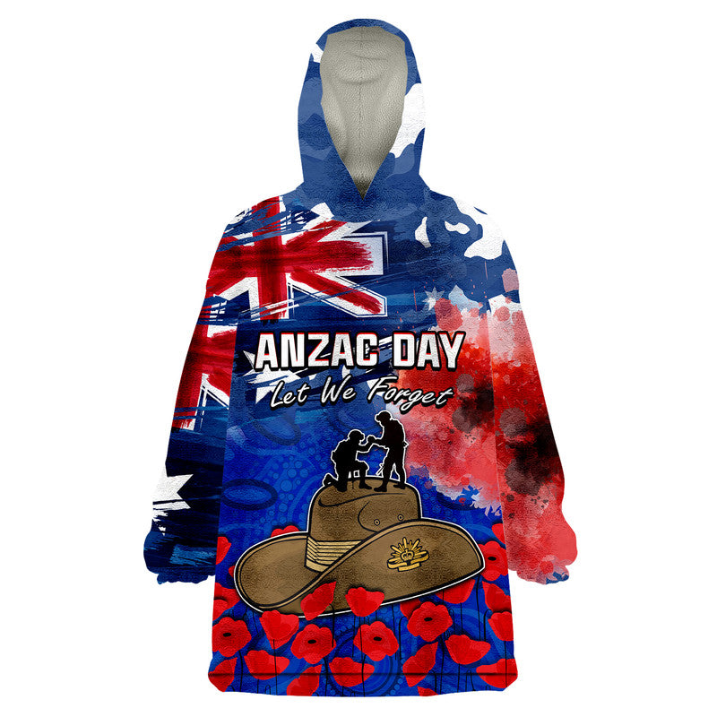 Australia ANZAC Day Wearable Blanket Hoodie Grunge Australia Flag and Red Poppy - Vibe Hoodie Shop