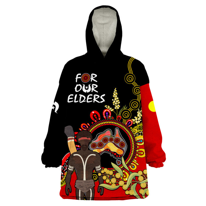 NAIDOC 2023 Indigenous Wearable Blanket Hoodie Australia Map With Golden Wattle - Vibe Hoodie Shop