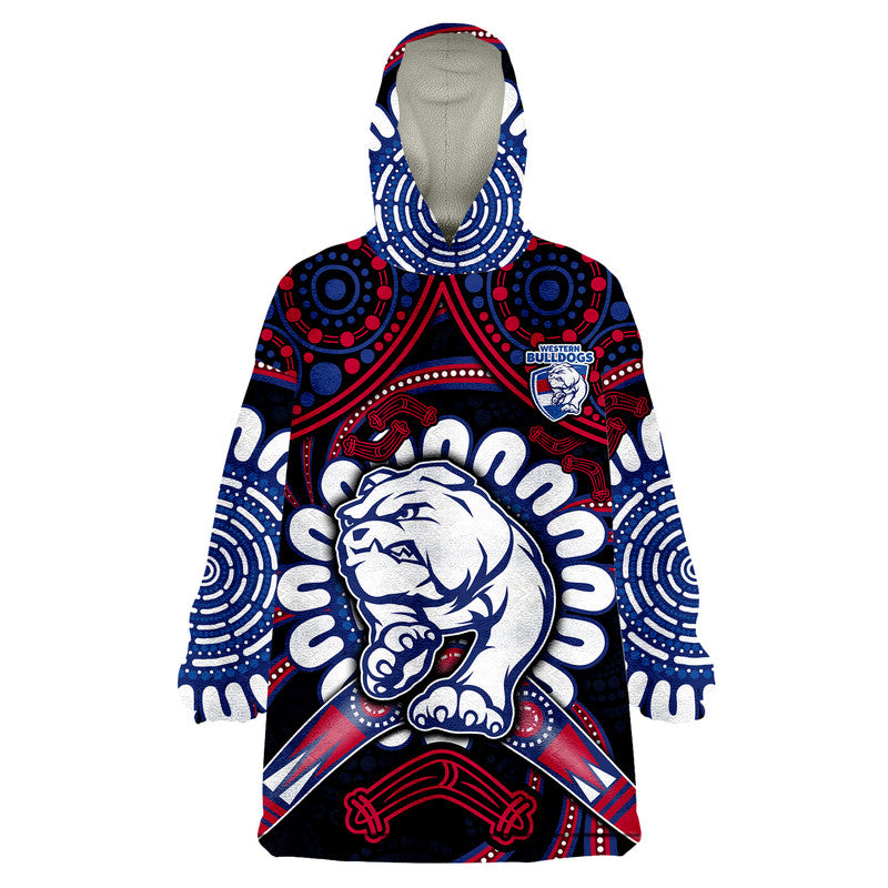 Western Bulldogs Football Wearable Blanket Hoodie Boomerang Indigenous Dots - Vibe Hoodie Shop