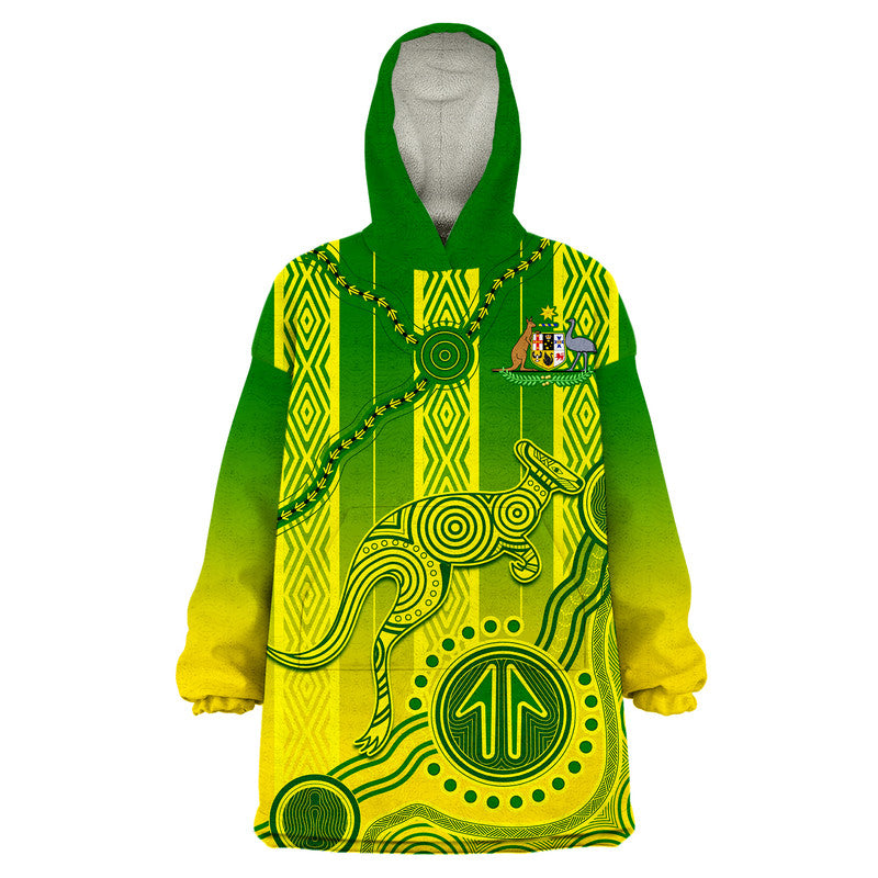 Australia Soccer Wearable Blanket Hoodie Go Aussie Socceroos With Kangaroo - Vibe Hoodie Shop