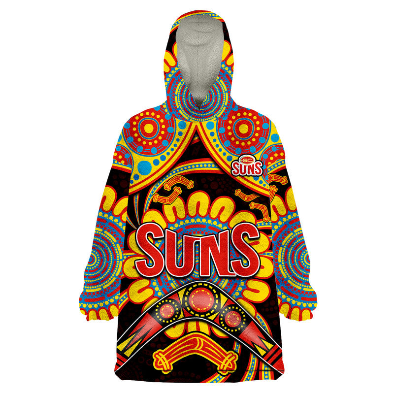 (Custom Personalised) Suns Football Wearable Blanket Hoodie Boomerang Indigenous Dots - Vibe Hoodie Shop