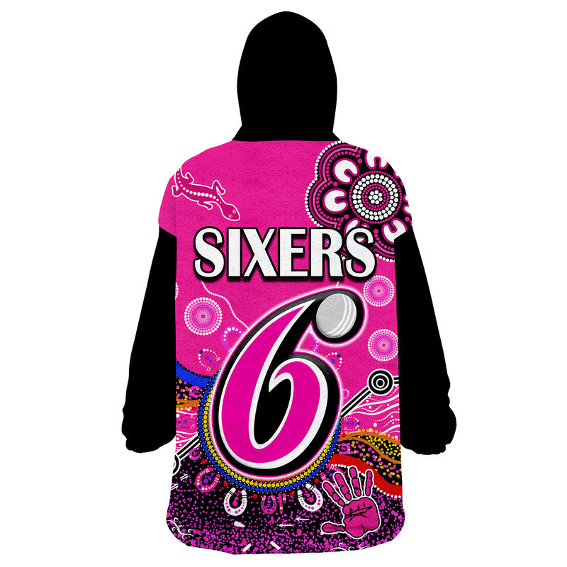 Sydney Sixers Wearable Blanket Hoodie Cricket Indigenous Aboriginal Lizard Version - Vibe Hoodie Shop