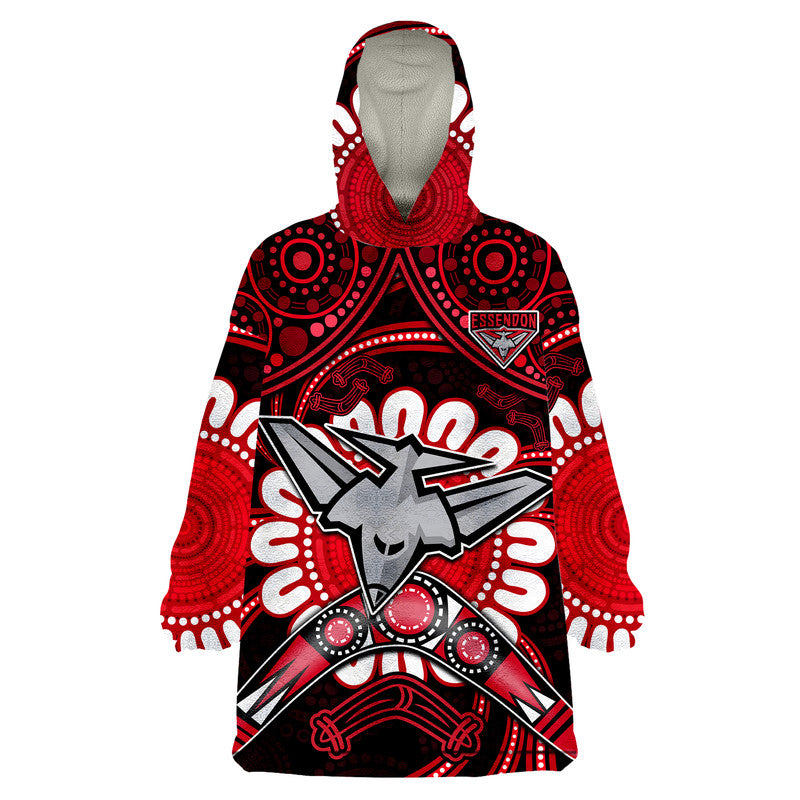 (Custom Personalised) Bombers Football Wearable Blanket Hoodie Boomerang Indigenous Dots - Vibe Hoodie Shop