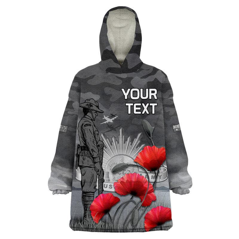 (Custom Personalised) Remembrance Day Wearable Blanket Hoodie Soldier Australian Army Rising Sun With Red Poppy - Vibe Hoodie Shop