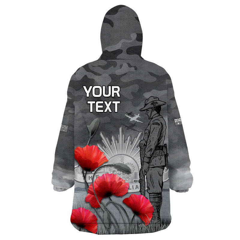 (Custom Personalised) Remembrance Day Wearable Blanket Hoodie Soldier Australian Army Rising Sun With Red Poppy - Vibe Hoodie Shop