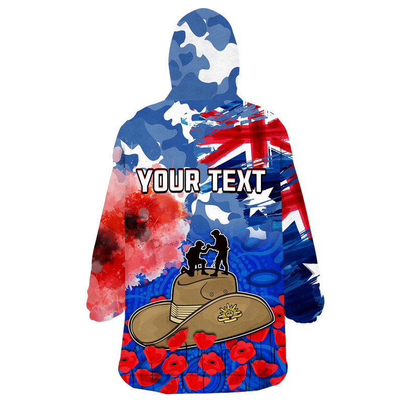 (Custom Personalised) Australia ANZAC Day Wearable Blanket Hoodie Grunge Australia Flag and Red Poppy - Vibe Hoodie Shop