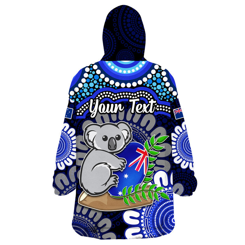 (Custom Personalised) Australia Koala Aboriginal Wearable Blanket Hoodie Koala Hugging Rugby Ball Blue - Vibe Hoodie Shop