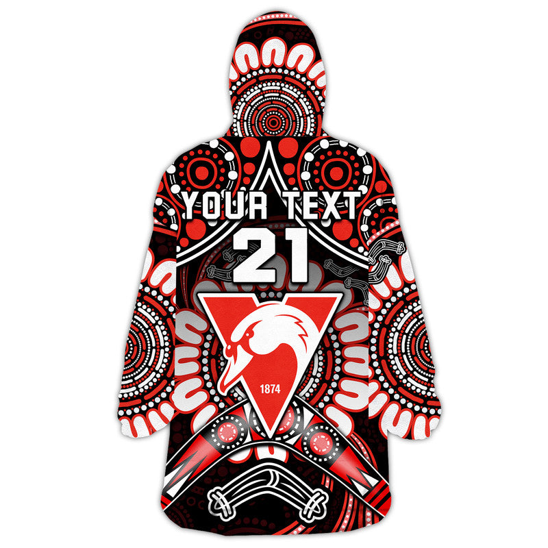 (Custom Personalised) Swans Football Wearable Blanket Hoodie Boomerang Indigenous Dots - Vibe Hoodie Shop