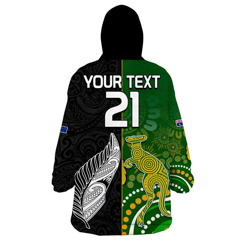(Custom Personalised) Aotearoa Rugby All Black Combine Australia Wallabies Wearable Blanket Hoodie Aboriginal Kangaroo And Maori Fern - Vibe Hoodie Shop