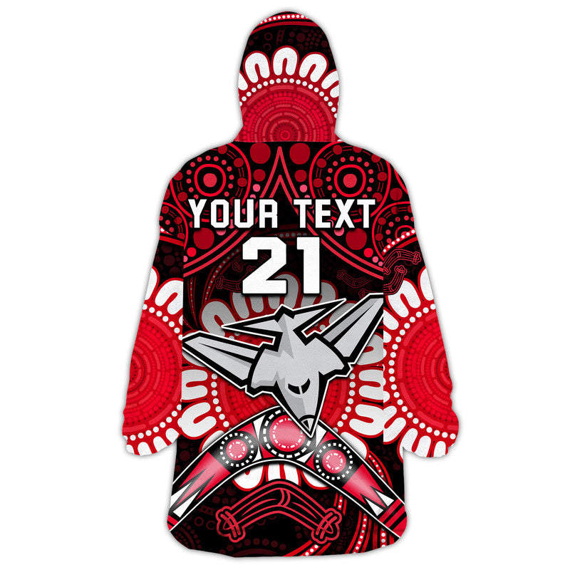 (Custom Personalised) Bombers Football Wearable Blanket Hoodie Boomerang Indigenous Dots - Vibe Hoodie Shop