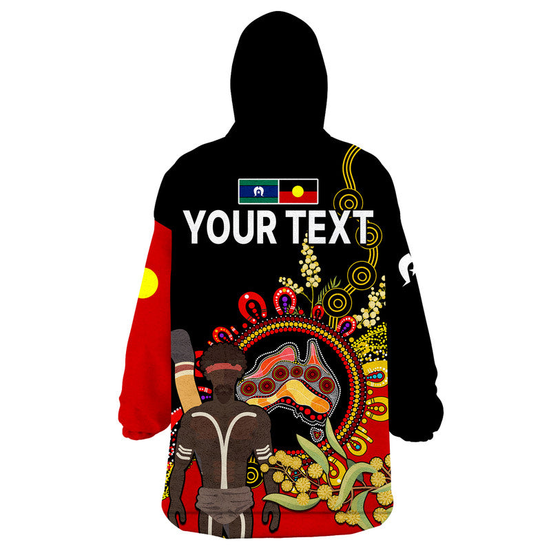 (Custom Personalised) NAIDOC 2023 Indigenous Wearable Blanket Hoodie Australia Map With Golden Wattle - Vibe Hoodie Shop