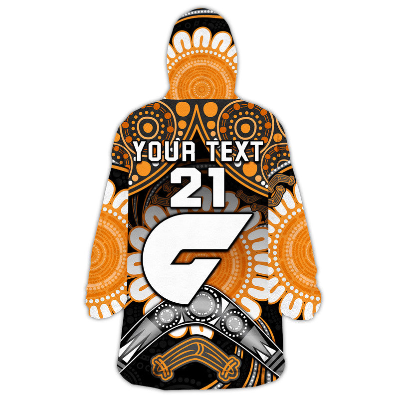 (Custom Personalised) Giants Football Wearable Blanket Hoodie Boomerang Indigenous Dots - Vibe Hoodie Shop