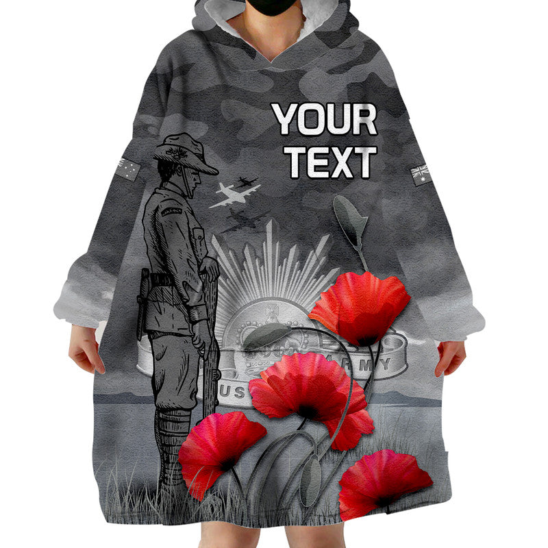 (Custom Personalised) Remembrance Day Wearable Blanket Hoodie Soldier Australian Army Rising Sun With Red Poppy - Vibe Hoodie Shop