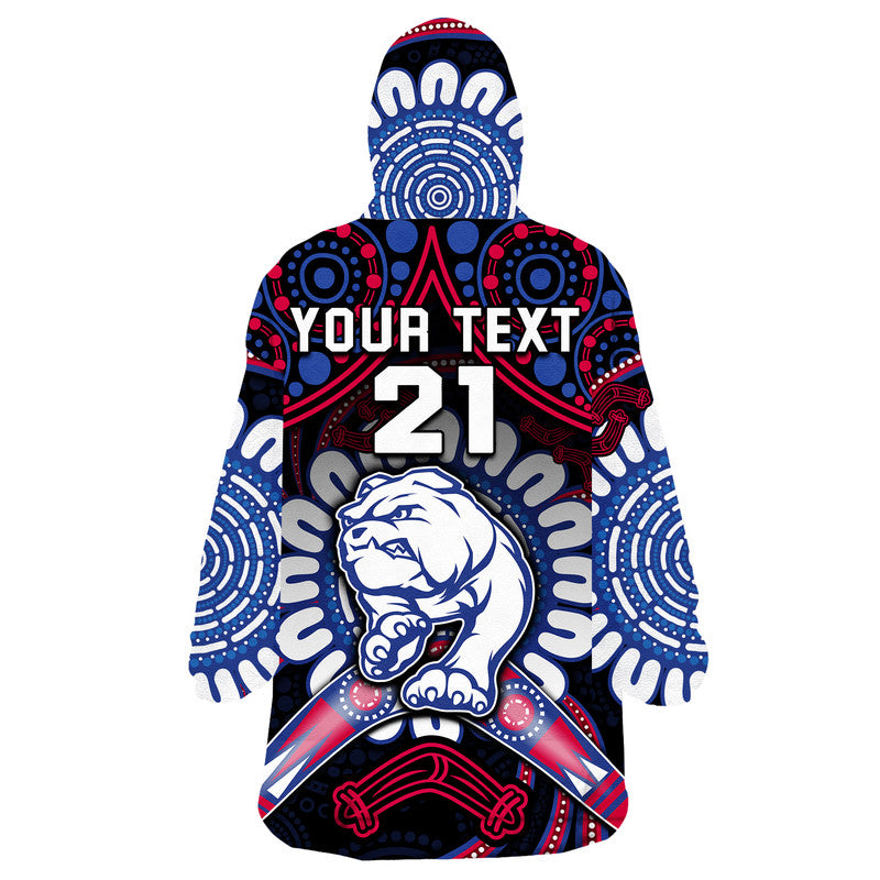 (Custom Personalised) Western Bulldogs Football Wearable Blanket Hoodie Boomerang Indigenous Dots - Vibe Hoodie Shop